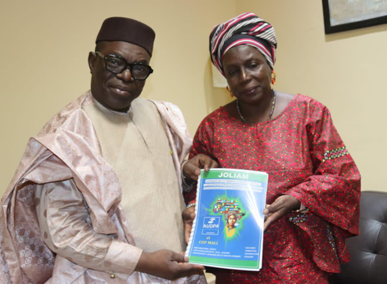 Remise officielle du projet des Journées de la Liberté Africaine au Mali (JOLIAM) par Mme Diabaté Souadou Présidente de la Coordination des Organisations Panafricaines du Mali (COP Mali) au Ministre de l’Artisanat de la Culture de l’Industrie hôtelière et du Tourisme du Mali